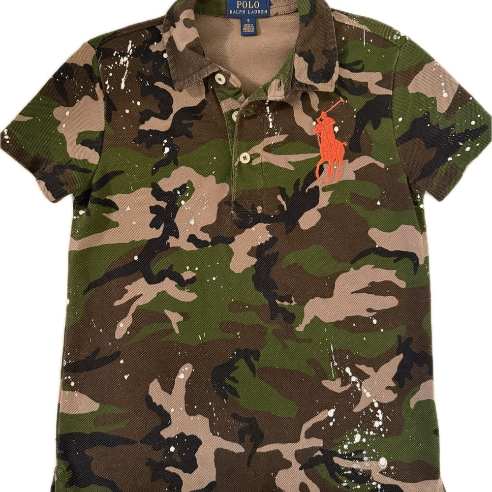 🐎 Ralph Lauren Green Camouflage Polo with Red Emblem